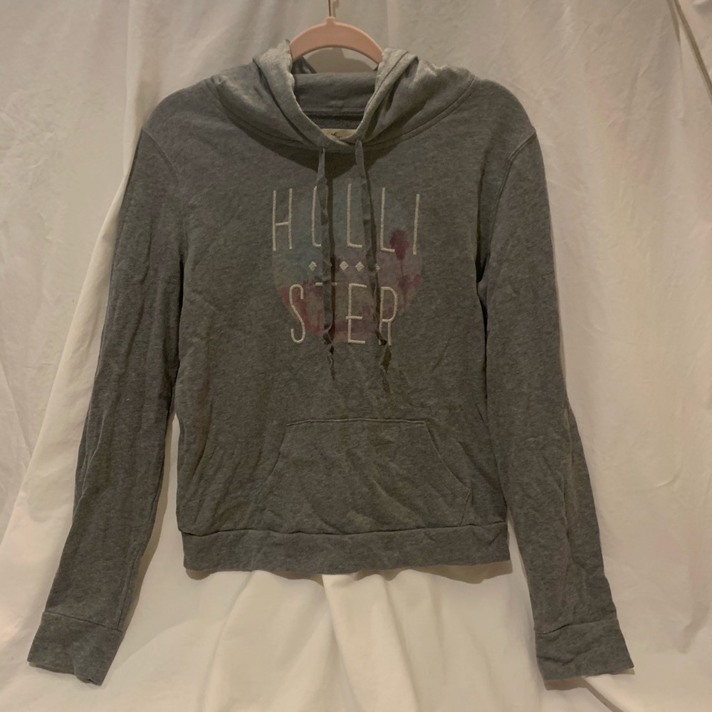 Hollister Light Grey Hoodie Embroidered Logo